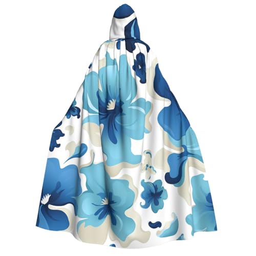 HQaxsfQxnr Kapuzenumhang Halloween Kapuzenumhang Blau und Weiß Blumen Kapuzenmantel Herren Damen Halloween Umhang Cosplay Kostüme von HQaxsfQxnr
