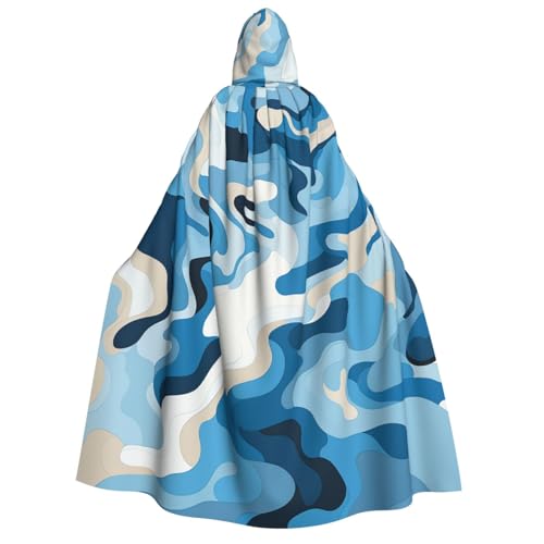 HQaxsfQxnr Kapuzenumhang Halloween Kapuzenumhang Blau und Weiß Camouflage-Muster Kapuzenmantel Herren Damen Halloween Umhang Cosplay Kostüme von HQaxsfQxnr