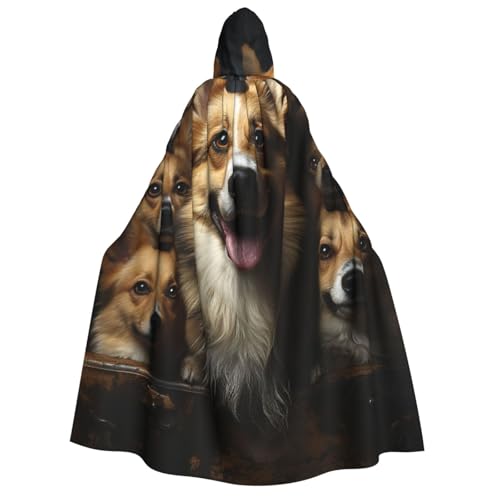 HQaxsfQxnr Kapuzenumhang Halloween Kapuzenumhang Corgi Bilder Kapuzenmantel Herren Damen Halloween Umhang Cosplay Kostüme von HQaxsfQxnr