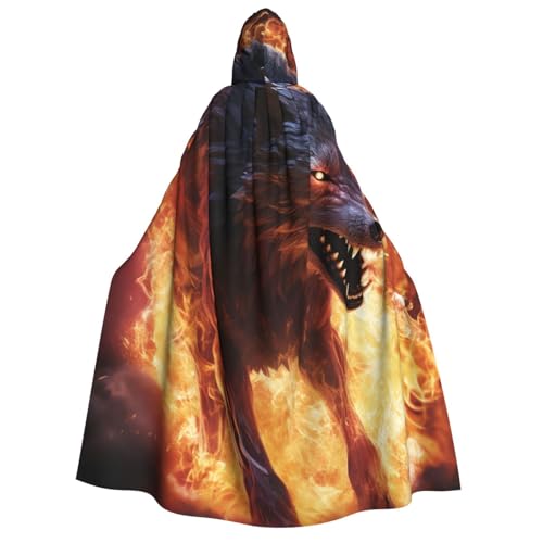 HQaxsfQxnr Kapuzenumhang für Halloween, mit Kapuze, brennender Feuer, Wolf, Kapuzenmantel, für Herren und Damen, Halloween-Umhang, Cosplay-Kostüme von HQaxsfQxnr