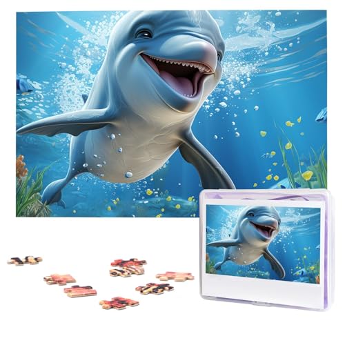 Puzzles, 1000 Teile, personalisierbar, Cartoon-Delfin-Fotopuzzle mit Aufbewahrungstasche, herausforderndes Bilderpuzzle für Erwachsene, Bilderpuzzle für Familie, Dekor-Puzzle, 74,9 x 50 cm von HQaxsfQxnr