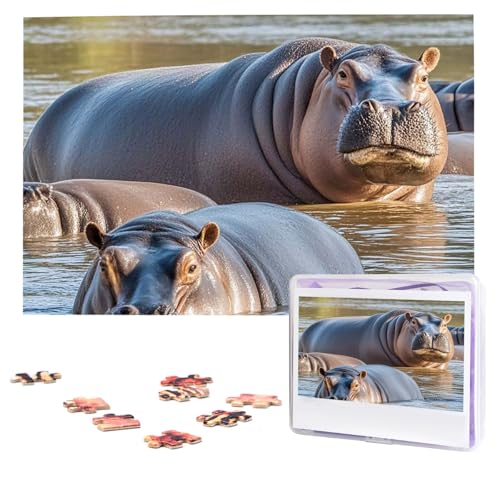 Puzzles, 1000 Teile, personalisierbar, Nilpferd, Fotopuzzle mit Aufbewahrungstasche, herausforderndes Bilderpuzzle für Erwachsene, Bilderpuzzle für Familie, Dekor-Puzzle, 74,9 x 50 cm von HQaxsfQxnr