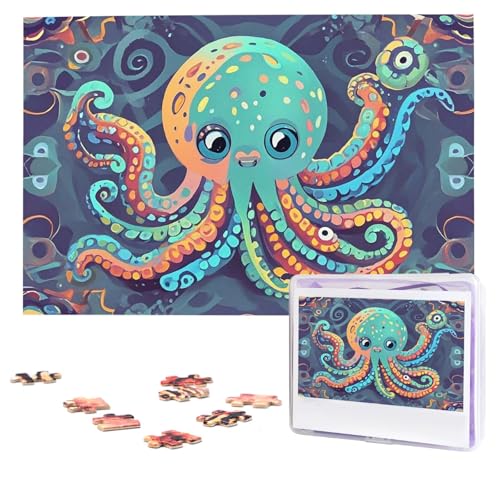 Puzzles, 1000 Teile, personalisierbar, abstraktes Oktopus-Fotopuzzle mit Aufbewahrungstasche, herausforderndes Bilderpuzzle für Erwachsene, Bilderpuzzle für Familie, Dekor-Puzzle, 74,9 x 50 cm von HQaxsfQxnr