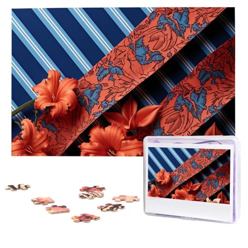 Puzzles, 1000 Teile, personalisierbar, blaue Streifen und rote Blumen, Fotopuzzle mit Aufbewahrungstasche, herausforderndes Bilderpuzzle für Erwachsene, Bilderpuzzle für Familie, Dekor-Puzzle, 74,9 x Puzzles, 1000 Teile, personalisierbar, blaue Streifen und rote Blumen, Fotopuzzle mit Aufbewahrungstasche, herausforderndes Bilderpuzzle für Erwachsene, Bilderpuzzle für Familie, Dekor-Puzzle, 74,9 x von HQaxsfQxnr