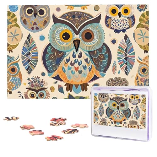 Puzzles, 1000 Teile, personalisierbar, buntes Eulenmuster, Fotopuzzle mit Aufbewahrungstasche, herausforderndes Bilderpuzzle für Erwachsene, Bilderpuzzle für Familie, Dekor-Puzzle, 74,9 x 50 cm von HQaxsfQxnr