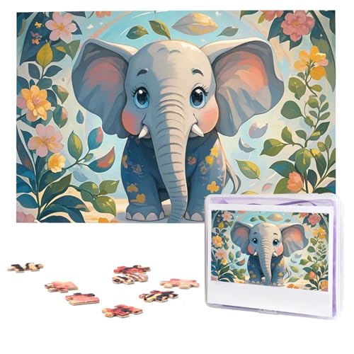 Puzzles, 1000 Teile, personalisierbar, schönes Elefanten-Fotopuzzle mit Aufbewahrungstasche, herausforderndes Bilderpuzzle für Erwachsene, Bilderpuzzle für Familie, Dekor-Puzzle, 74,9 x 50 cm von HQaxsfQxnr