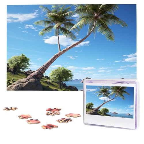 Puzzles, 1000 Teile, personalisiertes Puzzle, Kokosnussbaum-Fotopuzzle mit Aufbewahrungstasche, herausforderndes Bilderpuzzle für Erwachsene, Bilderpuzzle für Familie, Dekor-Puzzle, 74,9 x 50 cm von HQaxsfQxnr