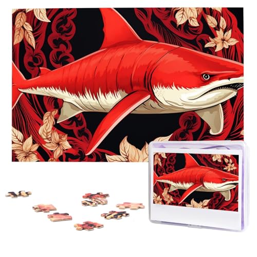 Puzzles, 1000 Teile, personalisiertes Puzzle, Motiv: roter Hai, Fotopuzzle mit Aufbewahrungstasche, herausforderndes Bilderpuzzle für Erwachsene, Bilderpuzzle für Familie, Dekor-Puzzle, 74,9 x 50 cm von HQaxsfQxnr