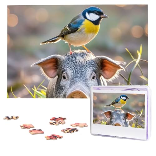Puzzles, 1000 Teile, personalisiertes Puzzle, Vogel, stehend auf Schweinekopf, Fotopuzzle mit Aufbewahrungstasche, herausforderndes Bilderpuzzle für Erwachsene, Bilderpuzzle für Familie, Dekor-Puzzle, Puzzles, 1000 Teile, personalisiertes Puzzle, Vogel, stehend auf Schweinekopf, Fotopuzzle mit Aufbewahrungstasche, herausforderndes Bilderpuzzle für Erwachsene, Bilderpuzzle für Familie, Dekor-Puzzle, von HQaxsfQxnr