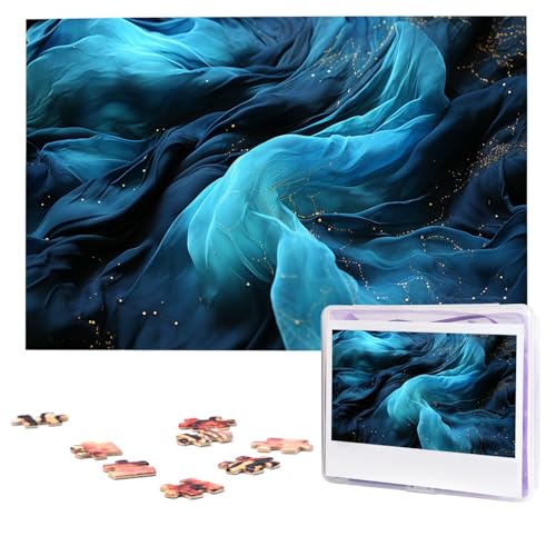 Puzzles, 1000 Teile, personalisiertes Puzzle, blauer Stoff, Fotopuzzle mit Aufbewahrungstasche, herausforderndes Bilderpuzzle für Erwachsene, Bilderpuzzle für Familiendekoration, Puzzle, 74,9 x 50 cm von HQaxsfQxnr