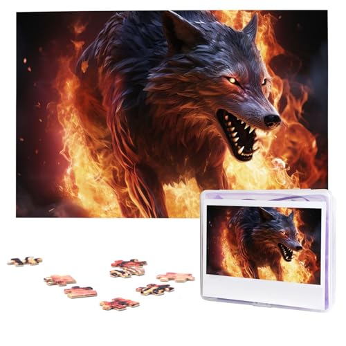 Puzzles, 1000 Teile, personalisiertes Puzzle, brennender Feuer, Wolf, Fotopuzzle mit Aufbewahrungstasche, herausforderndes Bilderpuzzle für Erwachsene, Bilderpuzzle für Familie, Dekor-Puzzle, 74,9 x Puzzles, 1000 Teile, personalisiertes Puzzle, brennender Feuer, Wolf, Fotopuzzle mit Aufbewahrungstasche, herausforderndes Bilderpuzzle für Erwachsene, Bilderpuzzle für Familie, Dekor-Puzzle, 74,9 x von HQaxsfQxnr