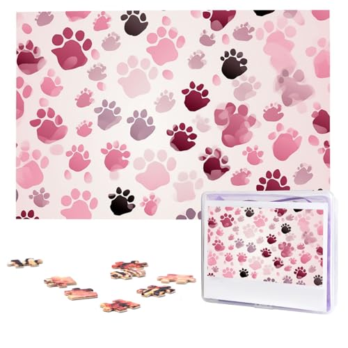 Puzzles, 1000 Teile, personalisiertes Puzzle, rosa und grau, Pfotenabdrücke, Fotopuzzle mit Aufbewahrungstasche, anspruchsvolles Bilderpuzzle für Erwachsene, Bilderpuzzle für Familie, Dekor-Puzzle, von HQaxsfQxnr