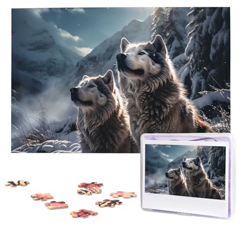 Puzzles 1000 Teile, personalisiertes Puzzle, Wolf im Winter, Fotopuzzle mit Aufbewahrungstasche, herausforderndes Bilderpuzzle für Erwachsene, Bilderpuzzle für Familie, Dekor-Puzzle, 74,9 x 50 cm von HQaxsfQxnr