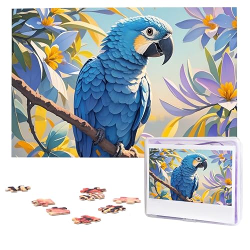 Puzzles 1000 Teile, personalisiertes Puzzle, blauer Papagei in Blumen, Fotopuzzle mit Aufbewahrungstasche, herausforderndes Bilderpuzzle für Erwachsene, Bilderpuzzle für Familie, Dekor-Puzzle, 74,9 x von HQaxsfQxnr