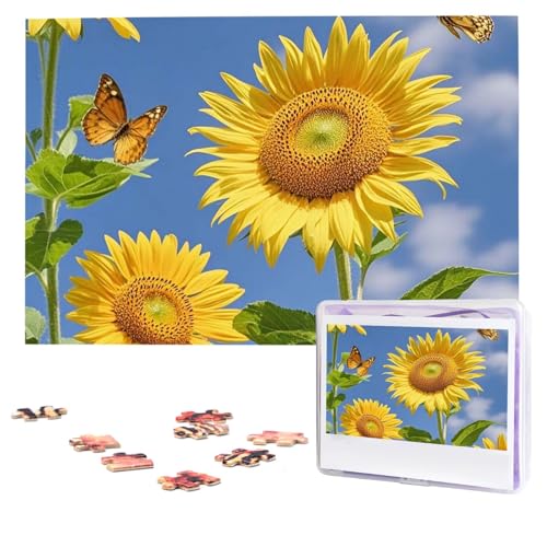 Puzzles 1000 Teile, personalisiertes Puzzle, niedliche Sonnenblume und Schmetterling, Fotopuzzle mit Aufbewahrungstasche, herausforderndes Bilderpuzzle für Erwachsene, Bilderpuzzle für Familie, von HQaxsfQxnr