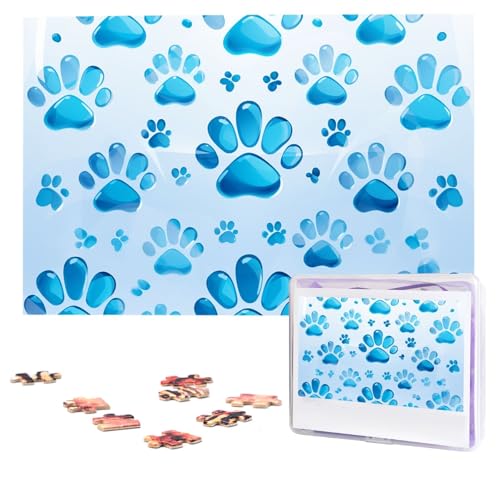 Puzzles 1000 Teile Personalisierte Puzzles Blaue Pfotenabdruck Fotopuzzle mit Aufbewahrungstasche, herausforderndes Bilderpuzzle für Erwachsene, Bilderpuzzle für Familiendekor, Puzzle, 74,9 x 50 cm von HQaxsfQxnr