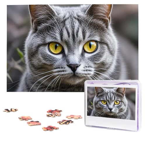 Puzzles 1000 Teile Personalisierte Puzzles Katzen mit gelben Augen Fotopuzzle mit Aufbewahrungstasche Herausforderndes Bilderpuzzle für Erwachsene Bilderpuzzle für Familiendekor Puzzle 74,9 x 50 cm von HQaxsfQxnr
