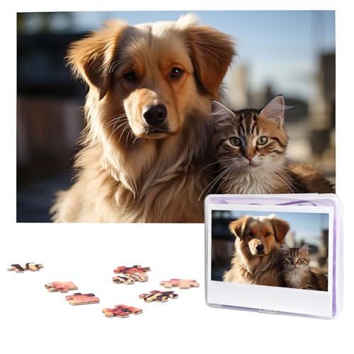 Puzzles 1000 Teile Personalisierte Puzzles Katzen und Hunde Fotopuzzle mit Aufbewahrungstasche, herausforderndes Bilderpuzzle für Erwachsene, Bilderpuzzle für Familiendekor, Puzzle, 74,9 x 50 cm von HQaxsfQxnr