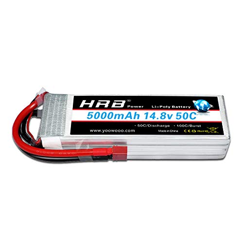 HRB 5000mAh 14.8V 50C 4S Lipo Akku Pack for FPV Racing Quadcopters Diverse Racing Cars Helikopter Flugzeuge und Modellboote (Deans T Stecker) von HRB POWER