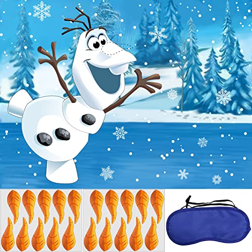 Hrency Pin The Nose On The Olaf-Spiel für Kinder, Partyspiel, enthält 24 Nasenaufkleber, Augenmaske und Poster, ab 3 Jahren von HRENCY
