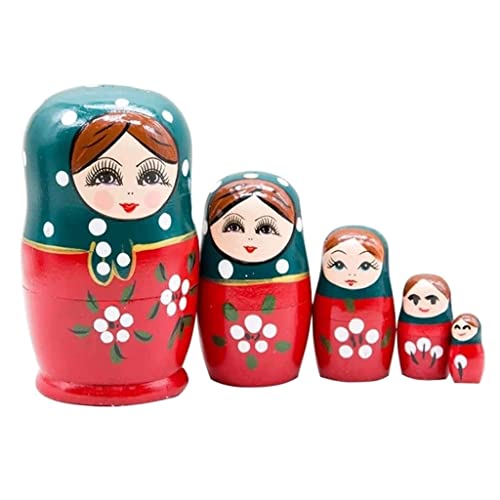 OLOTU 5 Stück Russische Nesting Dolls Handbemalte Matroschka Baboushka Nistpuppen Holz Stapeln Nested Set für Kinder und Erwachsene von HRTC