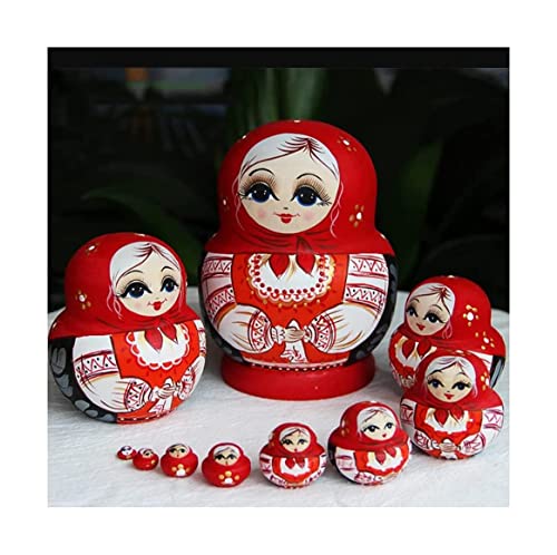 OLOTU Handbemalte russische Nesting-Puppen mit Kopftuch, süßes Mädchen, Matroschka, Holz, Baboushka, Nistpuppen für Kinder, 10 Stück OLOTU Handbemalte russische Nesting-Puppen mit Kopftuch, süßes Mädchen, Matroschka, Holz, Baboushka, Nistpuppen für Kinder, 10 Stück von HRTC