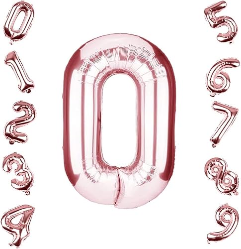 Hsajs Große Silberne Folienballons Zahlen 0 9 | Helium Ballons Für Geburtstagsfeier Jubiläum Hochzeit Party Dekoration | 40 Zoll (Rose Gold, 0) von HSAJS