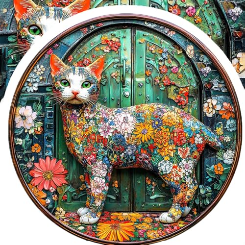 Blumenkatze Holzpuzzle - Blumenmotiv 100 Teile Puzzle, ideal zur Förderung von Konzentration und Geduld von HSETIY