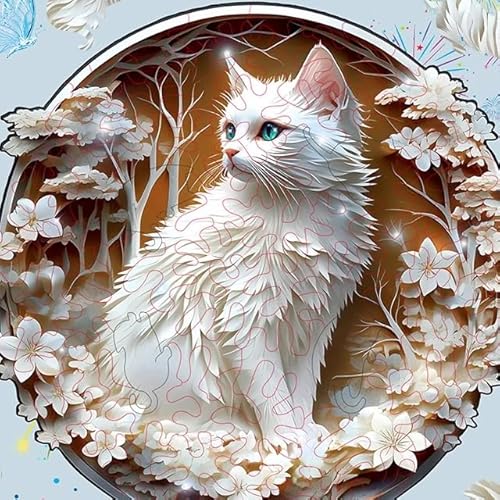 Schneeweiße Katze Puzzle - Hochwertiges Holzpuzzle, geeignet für alle Altersgruppen, genießen Sie ruhige Puzzle-Zeiten Schneeweiße Katze Puzzle - Hochwertiges Holzpuzzle, geeignet für alle Altersgruppen, genießen Sie ruhige Puzzle-Zeiten von HSETIY