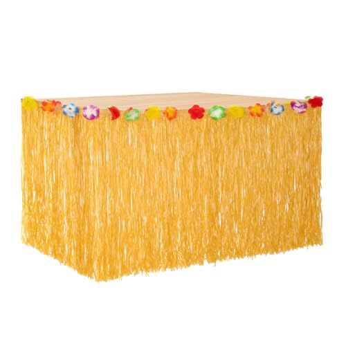 Hawaii Tischröcke, Luau Gras Tischrock Natürliche, Hawaii Party Dekoration mit Mehrfarbe Blumen, für Partys, Feiertage und Zusammenkünfte im Freien, Gold (ZQ-1) von HSHHOOM