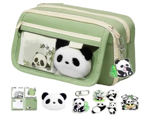 Federmäppchen Panda, Niedliches Panda-Federmäppchen Mit Fächern, Kawaii Panda Federmäppchen Mit Stift-Clip-Sticker-Pin, Für Schule, Zuhause Und Reisen (B) von HSJKOMN