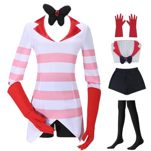 HSJZBQSM Angel Dust Cosplay Rosa Streifen Set Hazbin Hotel Cosplay Kostüm Halloween Anzug (Angel, M) von HSJZBQSM