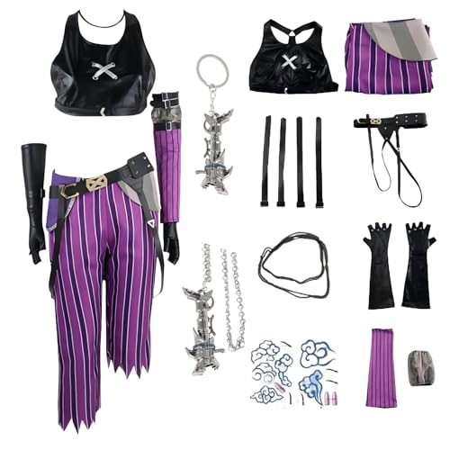 HSJZBQSM Arcanejinx Cosplay-Kostüm mit Perücke und Tattoo-Aufkleber – Komplettset – Halloween Jinxarcane Cosplay-Kostüme für Damen (A, XXL) von HSJZBQSM