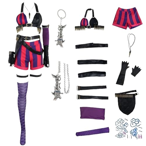 HSJZBQSM Arcanejinx Cosplay-Kostüm mit Perücke und Tattoo-Aufkleber – Komplettset – Halloween Jinxarcane Cosplay-Kostüme für Damen (B, S) von HSJZBQSM