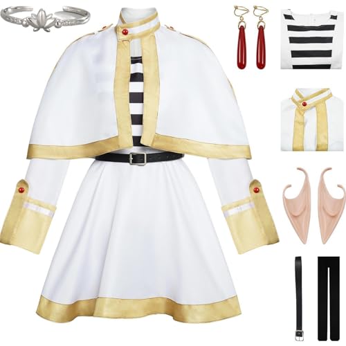 HSJZBQSM Fantasia de Cosplay Frieren, Vestido Branco com Peruca, Terno para Cosplay Frieren no Funeral, Festa de Halloween (Frieren1, X-Small) von HSJZBQSM