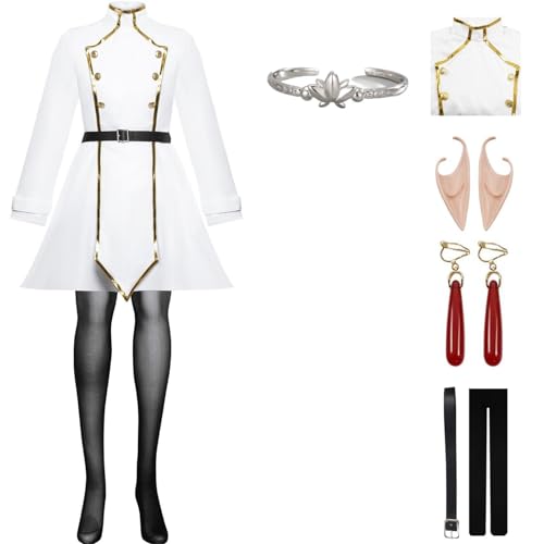 HSJZBQSM Fantasia de Cosplay Frieren, Vestido Branco com Peruca, Terno para Cosplay Frieren no Funeral, Festa de Halloween (Frieren2, Medium) von HSJZBQSM