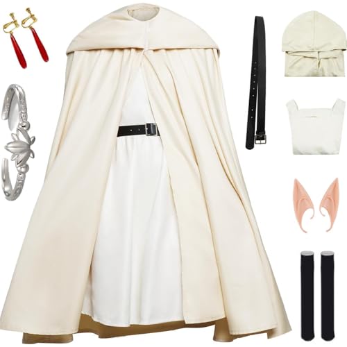 HSJZBQSM Fantasia de Cosplay Frieren, Vestido Branco com Peruca, Terno para Cosplay Frieren no Funeral, Festa de Halloween (Frieren4, Medium) von HSJZBQSM