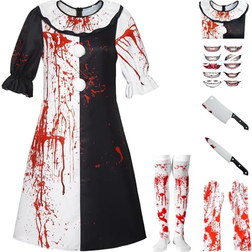 HSJZBQSM Film Clown Terrifier Cosplay Kostüm Halloween Party Overall Kleid Set Art The Clown Kostüm (Damen, X-Large) von HSJZBQSM