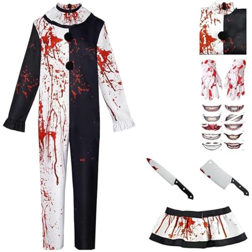 HSJZBQSM Film Clown Terrifier Cosplay Kostüm Halloween Party Overall Kleid Set Art The Clown Kostüm (Herren, X-Large) von HSJZBQSM