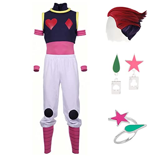 HSJZBQSM Hisoka Cosplay Kostüm mit Perücke, Ringen und Ohrringen, Komplettset, Halloween-Kostüm (Hisoka+Perücke, Small) von HSJZBQSM
