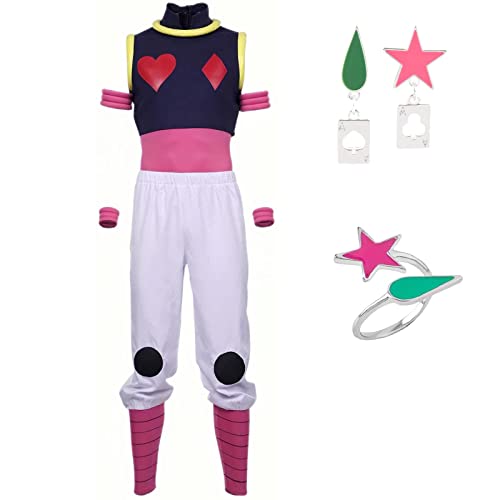 HSJZBQSM Hisoka Cosplay Kostüm mit Perücke, Ringen und Ohrringen, Komplettset, Halloween-Kostüm (Hisoka, X-Small) von HSJZBQSM