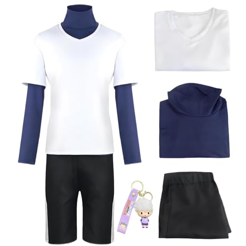 HSJZBQSM Killua Zoldyck Cosplay Kostüm mit Perücke, Killua Kostüm, weiße Uniform, 3-teiliges Outfit, Halloweenkostüm (Weiß, X-Large) von HSJZBQSM