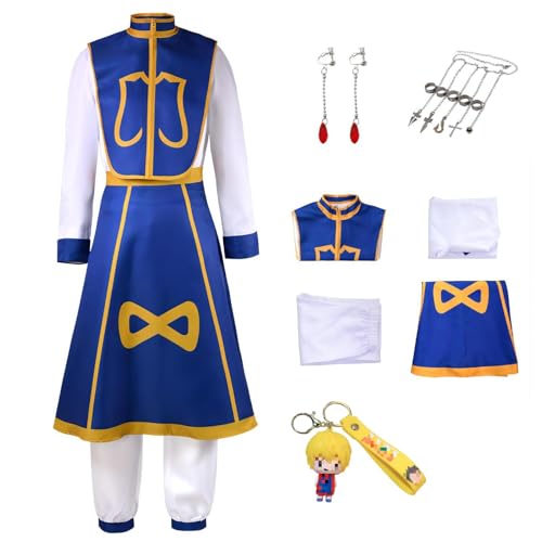 HSJZBQSM Kurapika Cosplay Kostüm Blau Set mit Perücke, Ohrringen, Kurapika Ketten, Ring, Halloween-Partyanzug (Blaue, XX-Large) von HSJZBQSM
