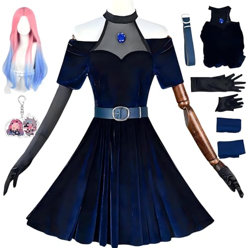 HSJZBQSM Mizi Cosplay Kostüm mit Mizi Handschuhen, Socken, Perücke, blauem Kleid, Alienstage Cosplay Halloween Kostüm (Blaue+Perücke, 3XL) von HSJZBQSM