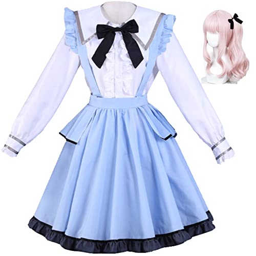HSJZBQSM Mizuki Akiyama Cosplay-Kostüm mit Perücke, Project Sekai Cosplay, Akiyama Mizuki Dienstmädchenkleid, Halloween-Komplettset (Akiyama+Perücke, XL) von HSJZBQSM