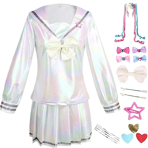 HSJZBQSM Needy Girl Overdose Cosplay-Kostüm mit Perücke KAngel Cosplay-Kleid Ame Chan JK Uniform Komplettset (Weiß+Perücke, M) von HSJZBQSM
