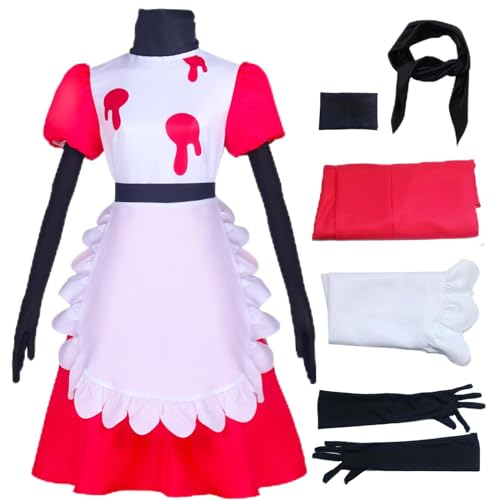 HSJZBQSM Niffty Hazbin Hotel Cosplay-Kostüm, rosa Kleid mit Handschuhen, Niffty Cosplay Dienstmädchen-Outfit, Halloween-Set (Niffty, 2XL) von HSJZBQSM
