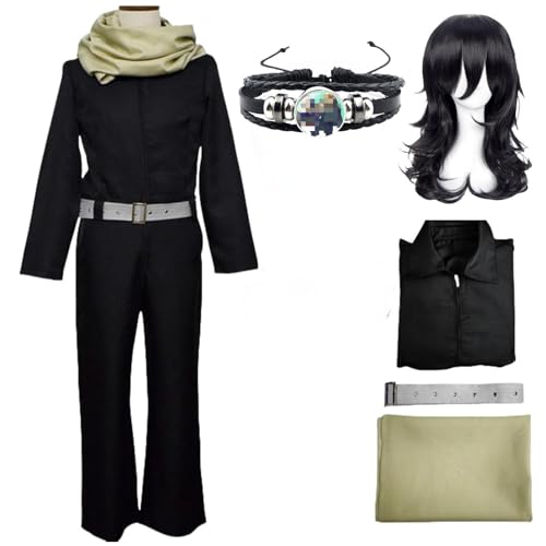 HSJZBQSM Shouta Aizawa Cosplay-Kostüm mit Perücke, Schal, Abzeichen, Armband, Uniform, Anzug, My Hero Academia Cosplay, Halloween-Party (Schwarze+Perücke, X-Large) von HSJZBQSM