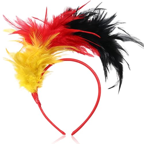 HSKRKOW 1 Stück Bunt Feder Stirnband Fascinator Stirnbänder Cosplay Haarband, Karneval Party Kopfschmuck, Regenbogen Feder Haarreif Feder Kopfbedeckung Kostüm,Papagei Kostüm(drei Farben) von HSKRKOW