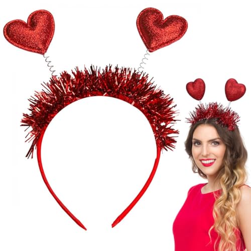 HSKRKOW 1 Stück Herz Haarreif Rot, Haarreifen Rot, Glitzer Herzen Stirnband Weihnachten Haarreif Damen Haarbänder Kopfschmuck Kinder Mädchen, Weihnachten Haarband Haarschmuck Für Valentinstag von HSKRKOW